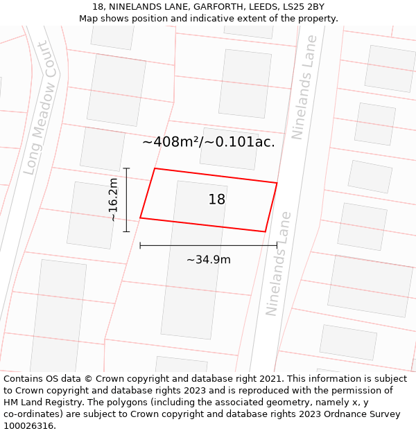 18, NINELANDS LANE, GARFORTH, LEEDS, LS25 2BY: Plot and title map