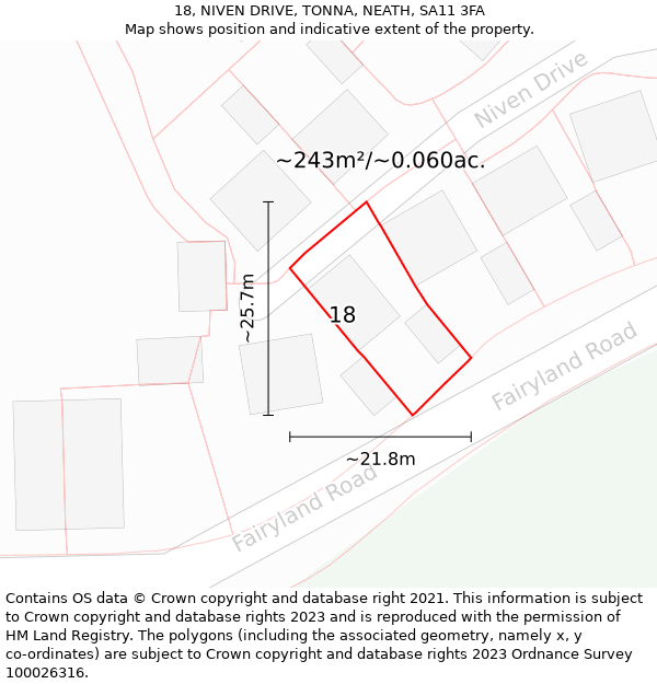 18, NIVEN DRIVE, TONNA, NEATH, SA11 3FA: Plot and title map