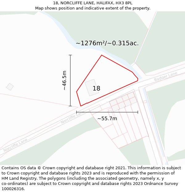 18, NORCLIFFE LANE, HALIFAX, HX3 8PL: Plot and title map