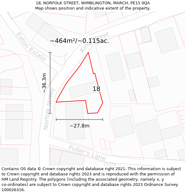 18, NORFOLK STREET, WIMBLINGTON, MARCH, PE15 0QA: Plot and title map