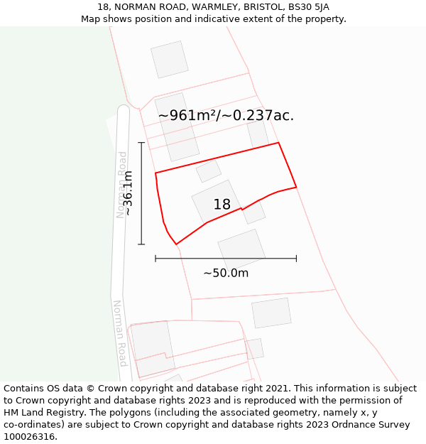 18, NORMAN ROAD, WARMLEY, BRISTOL, BS30 5JA: Plot and title map