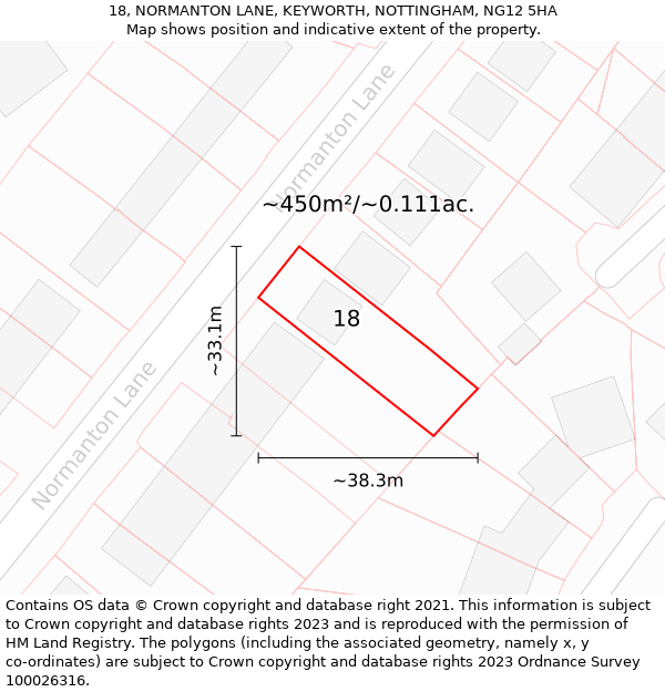 18, NORMANTON LANE, KEYWORTH, NOTTINGHAM, NG12 5HA: Plot and title map