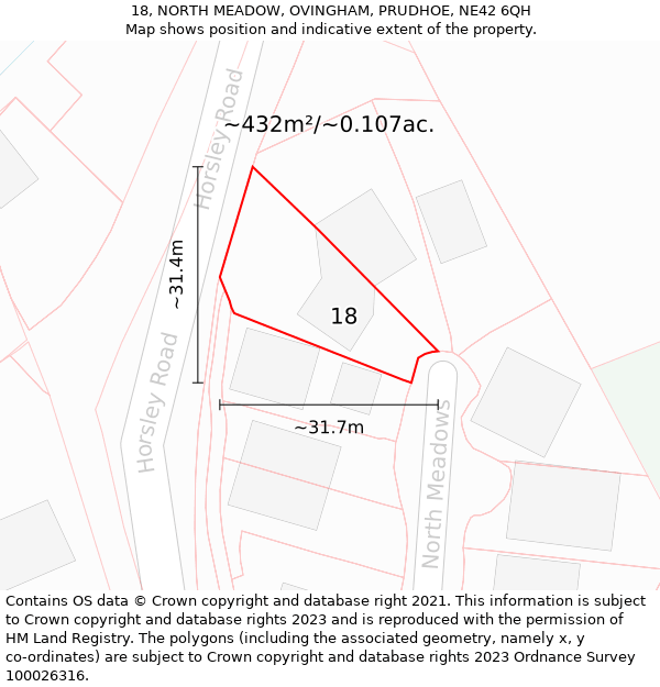 18, NORTH MEADOW, OVINGHAM, PRUDHOE, NE42 6QH: Plot and title map