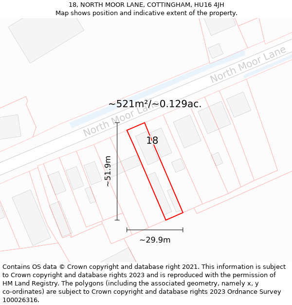 18, NORTH MOOR LANE, COTTINGHAM, HU16 4JH: Plot and title map