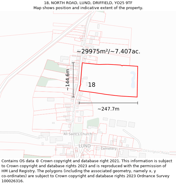 18, NORTH ROAD, LUND, DRIFFIELD, YO25 9TF: Plot and title map