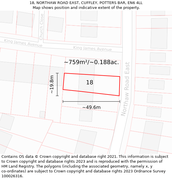 18, NORTHAW ROAD EAST, CUFFLEY, POTTERS BAR, EN6 4LL: Plot and title map