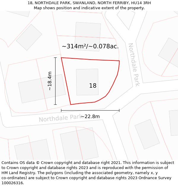 18, NORTHDALE PARK, SWANLAND, NORTH FERRIBY, HU14 3RH: Plot and title map