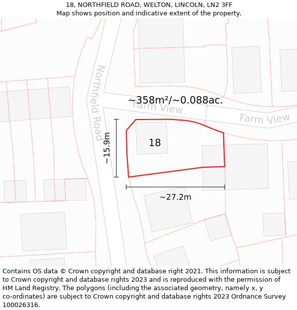 18, NORTHFIELD ROAD, WELTON, LINCOLN, LN2 3FF: Plot and title map