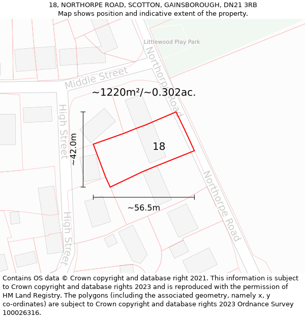 18, NORTHORPE ROAD, SCOTTON, GAINSBOROUGH, DN21 3RB: Plot and title map