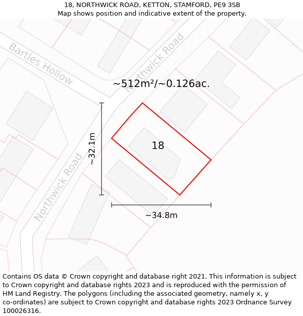 18, NORTHWICK ROAD, KETTON, STAMFORD, PE9 3SB: Plot and title map