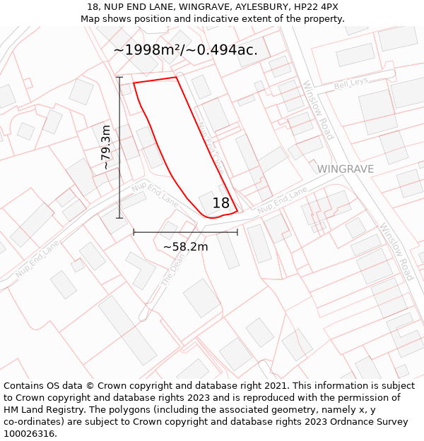 18, NUP END LANE, WINGRAVE, AYLESBURY, HP22 4PX: Plot and title map