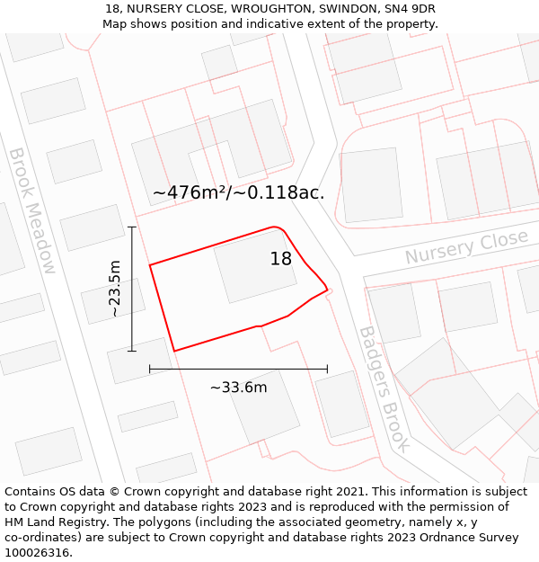 18, NURSERY CLOSE, WROUGHTON, SWINDON, SN4 9DR: Plot and title map