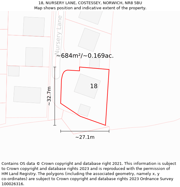 18, NURSERY LANE, COSTESSEY, NORWICH, NR8 5BU: Plot and title map