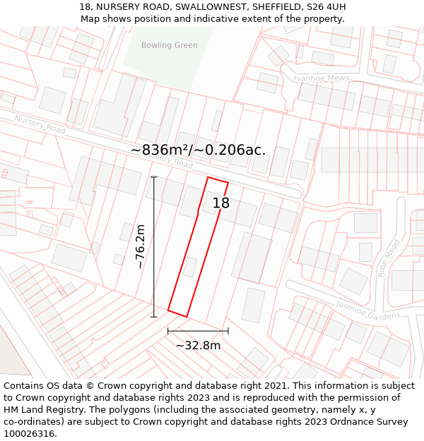 18, NURSERY ROAD, SWALLOWNEST, SHEFFIELD, S26 4UH: Plot and title map