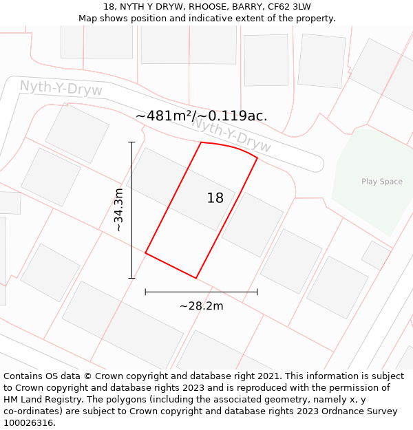 18, NYTH Y DRYW, RHOOSE, BARRY, CF62 3LW: Plot and title map