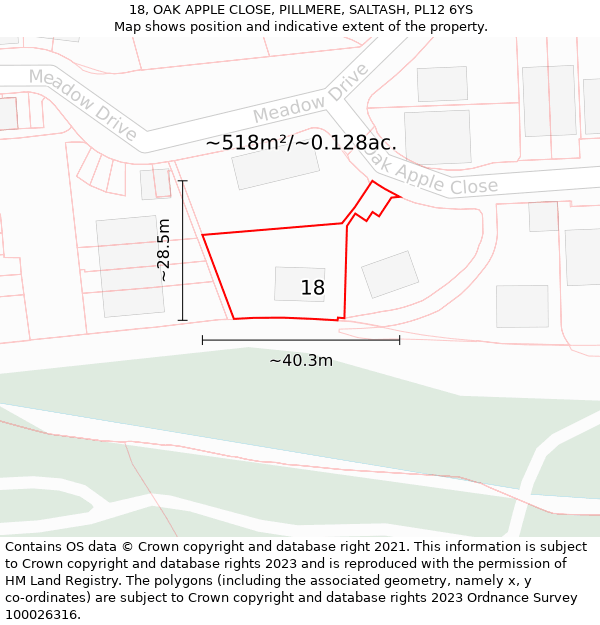 18, OAK APPLE CLOSE, PILLMERE, SALTASH, PL12 6YS: Plot and title map