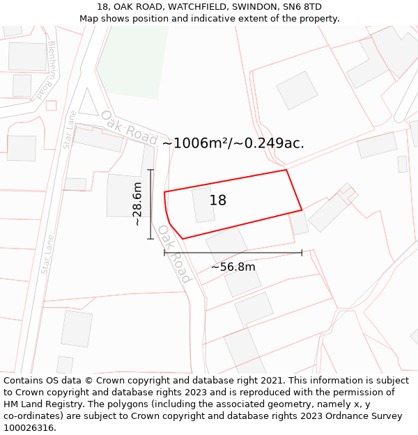 18, OAK ROAD, WATCHFIELD, SWINDON, SN6 8TD: Plot and title map