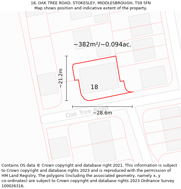 18, OAK TREE ROAD, STOKESLEY, MIDDLESBROUGH, TS9 5FN: Plot and title map