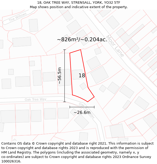 18, OAK TREE WAY, STRENSALL, YORK, YO32 5TF: Plot and title map