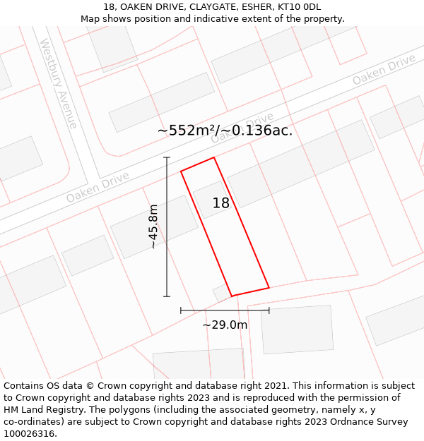 18, OAKEN DRIVE, CLAYGATE, ESHER, KT10 0DL: Plot and title map