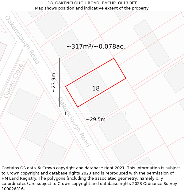 18, OAKENCLOUGH ROAD, BACUP, OL13 9ET: Plot and title map