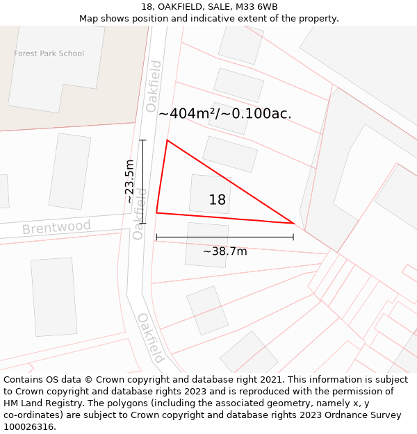 18, OAKFIELD, SALE, M33 6WB: Plot and title map