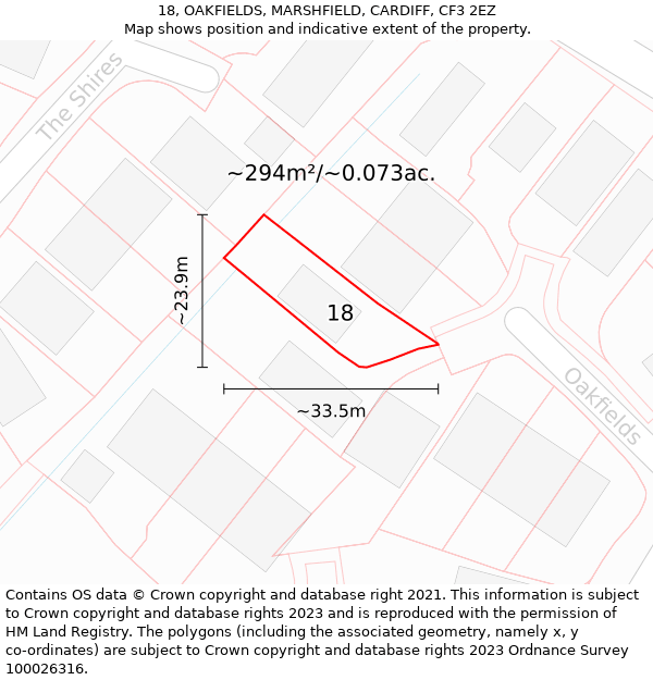 18, OAKFIELDS, MARSHFIELD, CARDIFF, CF3 2EZ: Plot and title map