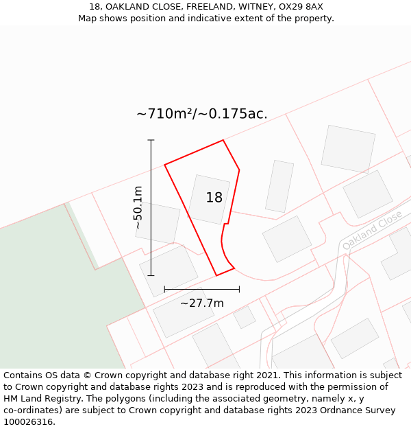 18, OAKLAND CLOSE, FREELAND, WITNEY, OX29 8AX: Plot and title map