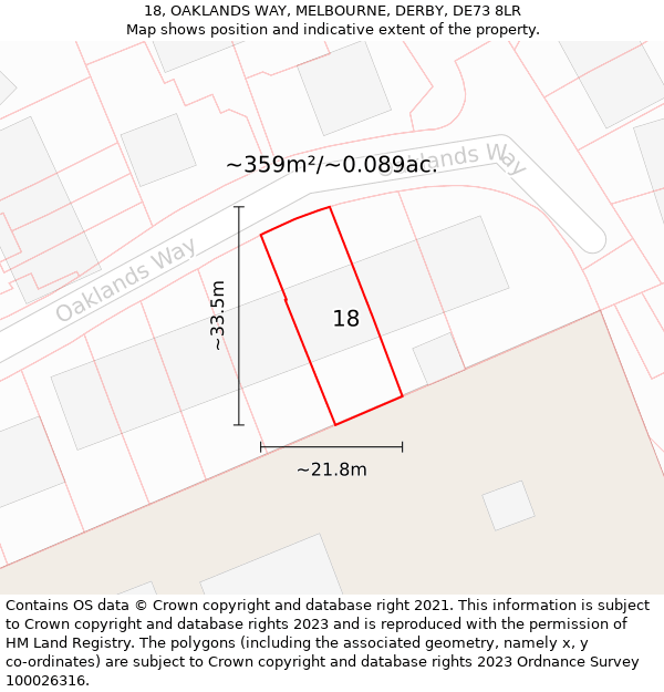 18, OAKLANDS WAY, MELBOURNE, DERBY, DE73 8LR: Plot and title map