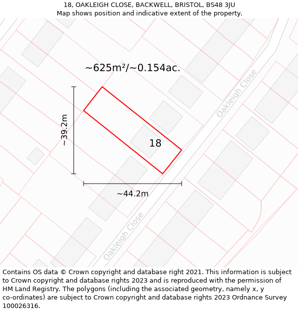 18, OAKLEIGH CLOSE, BACKWELL, BRISTOL, BS48 3JU: Plot and title map