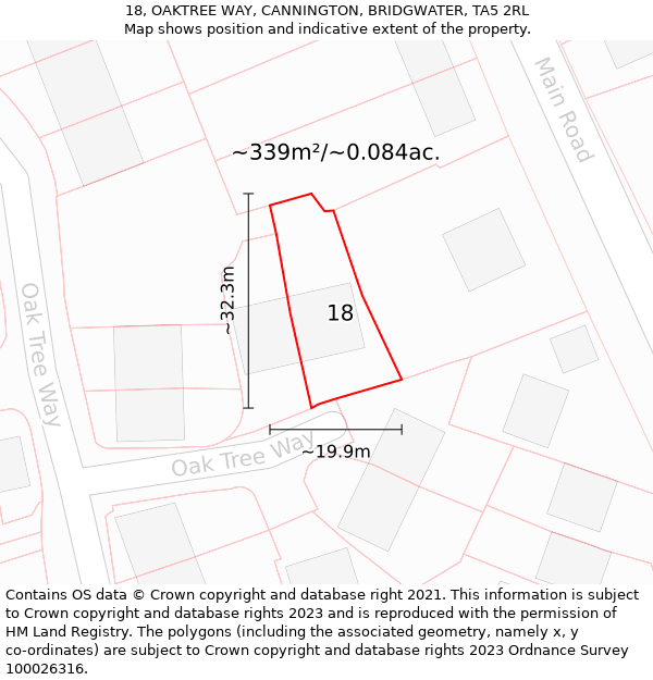 18, OAKTREE WAY, CANNINGTON, BRIDGWATER, TA5 2RL: Plot and title map