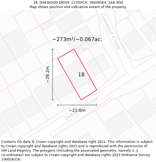 18, OAKWOOD DRIVE, CLYDACH, SWANSEA, SA8 4DG: Plot and title map