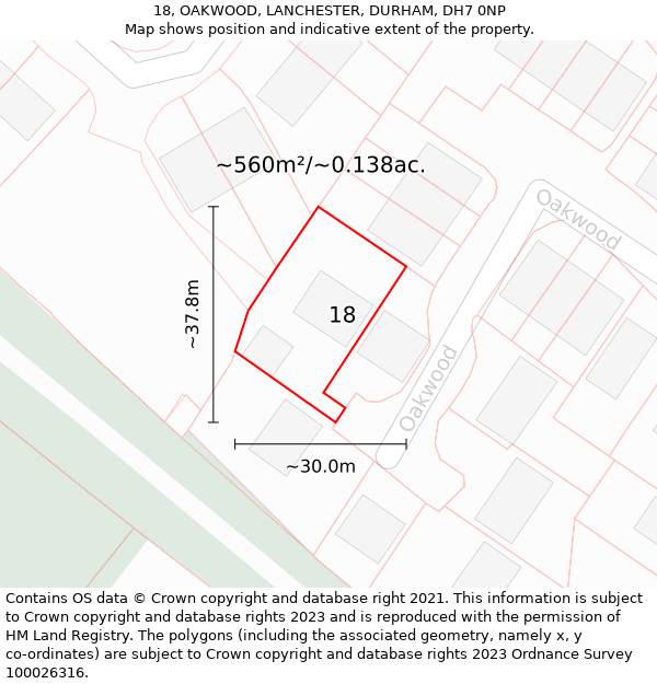 18, OAKWOOD, LANCHESTER, DURHAM, DH7 0NP: Plot and title map