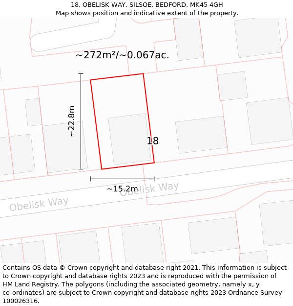 18, OBELISK WAY, SILSOE, BEDFORD, MK45 4GH: Plot and title map