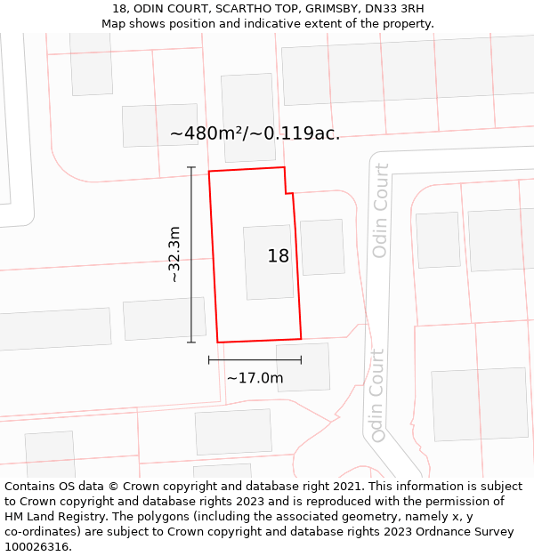 18, ODIN COURT, SCARTHO TOP, GRIMSBY, DN33 3RH: Plot and title map