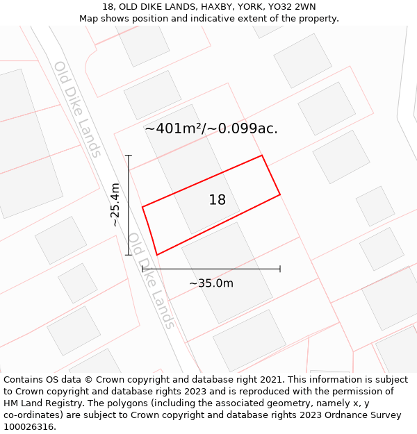 18, OLD DIKE LANDS, HAXBY, YORK, YO32 2WN: Plot and title map