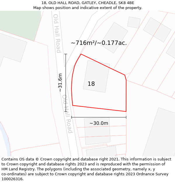 18, OLD HALL ROAD, GATLEY, CHEADLE, SK8 4BE: Plot and title map