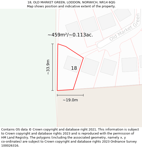 18, OLD MARKET GREEN, LODDON, NORWICH, NR14 6QG: Plot and title map