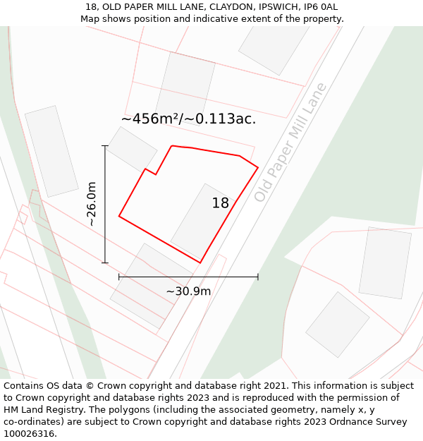 18, OLD PAPER MILL LANE, CLAYDON, IPSWICH, IP6 0AL: Plot and title map