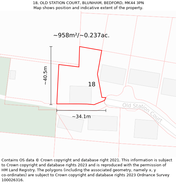 18, OLD STATION COURT, BLUNHAM, BEDFORD, MK44 3PN: Plot and title map