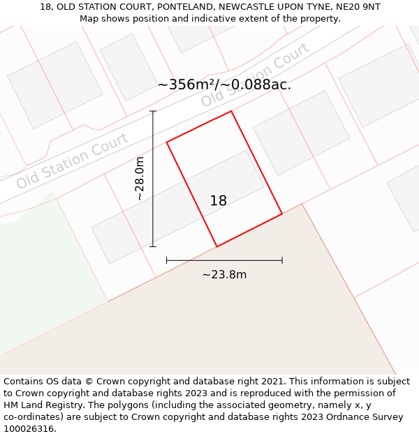 18, OLD STATION COURT, PONTELAND, NEWCASTLE UPON TYNE, NE20 9NT: Plot and title map