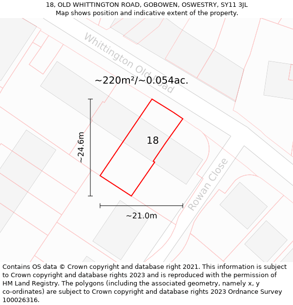 18, OLD WHITTINGTON ROAD, GOBOWEN, OSWESTRY, SY11 3JL: Plot and title map