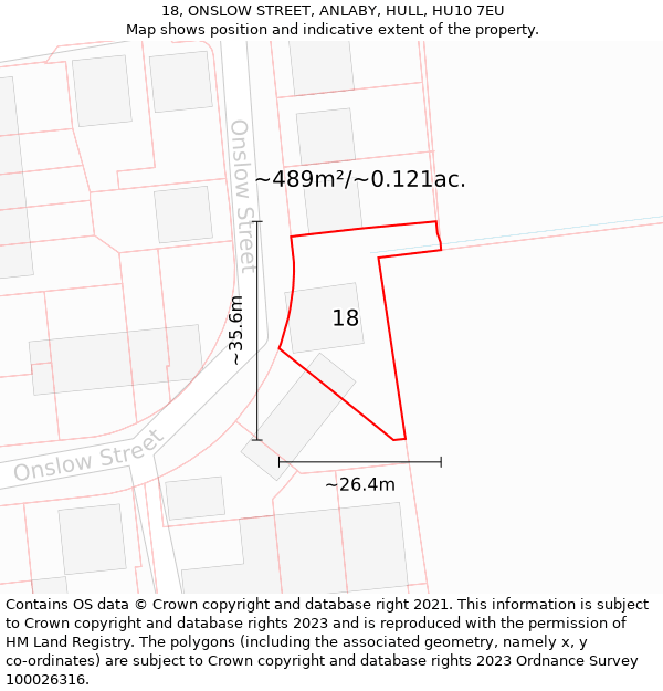 18, ONSLOW STREET, ANLABY, HULL, HU10 7EU: Plot and title map