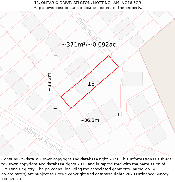 18, ONTARIO DRIVE, SELSTON, NOTTINGHAM, NG16 6GR: Plot and title map