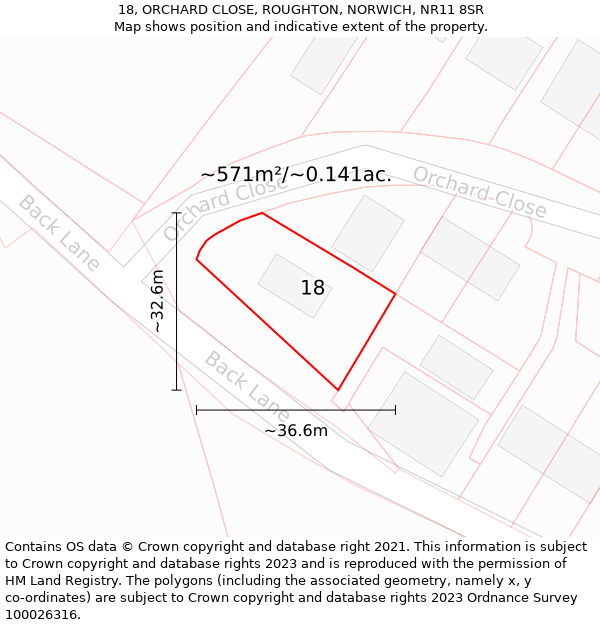 18, ORCHARD CLOSE, ROUGHTON, NORWICH, NR11 8SR: Plot and title map