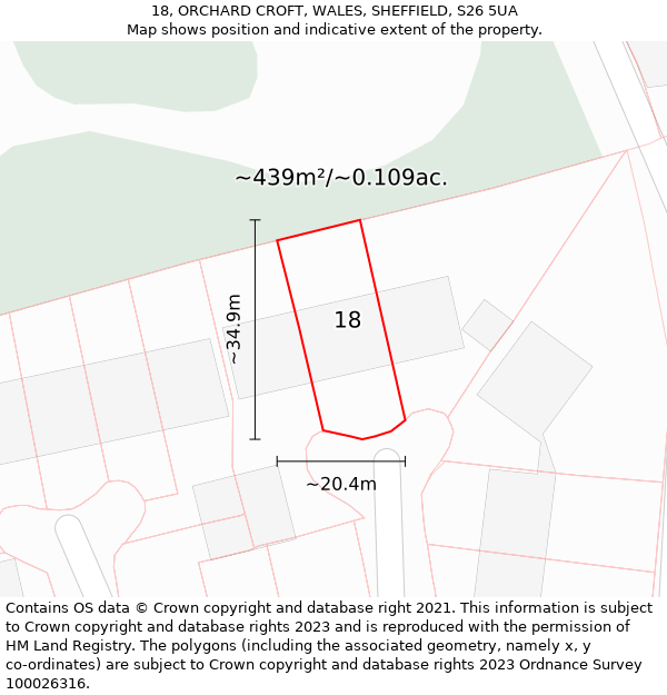 18, ORCHARD CROFT, WALES, SHEFFIELD, S26 5UA: Plot and title map