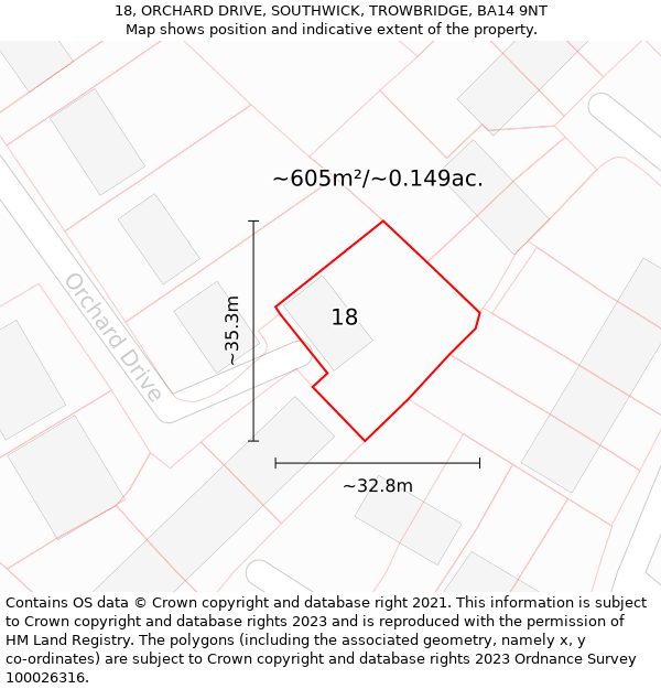 18, ORCHARD DRIVE, SOUTHWICK, TROWBRIDGE, BA14 9NT: Plot and title map