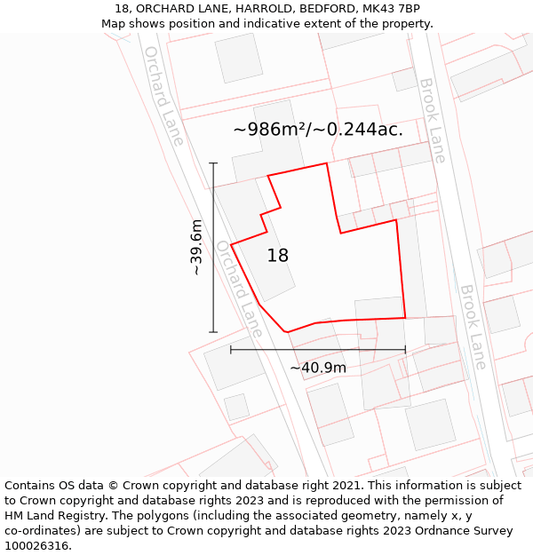 18, ORCHARD LANE, HARROLD, BEDFORD, MK43 7BP: Plot and title map