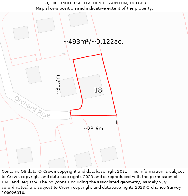 18, ORCHARD RISE, FIVEHEAD, TAUNTON, TA3 6PB: Plot and title map