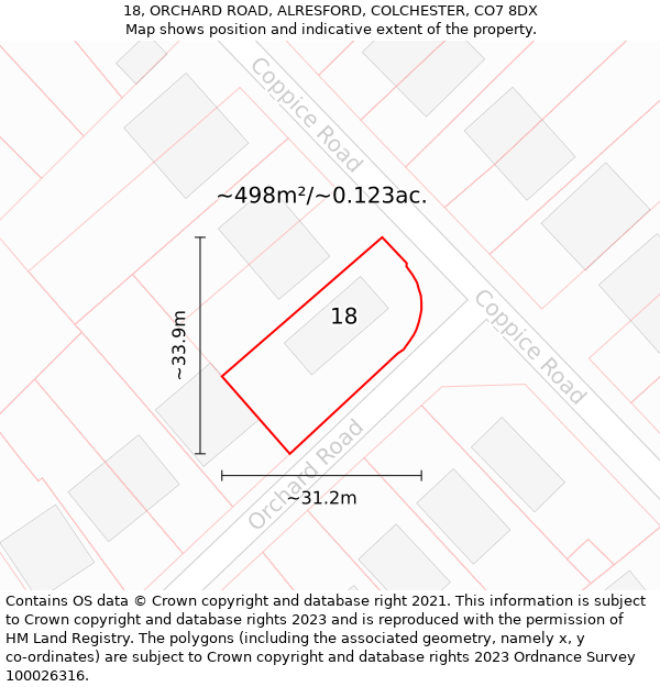 18, ORCHARD ROAD, ALRESFORD, COLCHESTER, CO7 8DX: Plot and title map